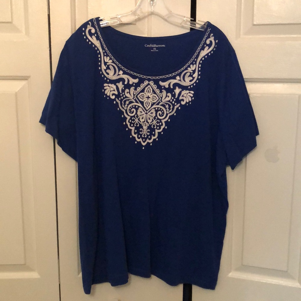 Blue short sleeve blouse.